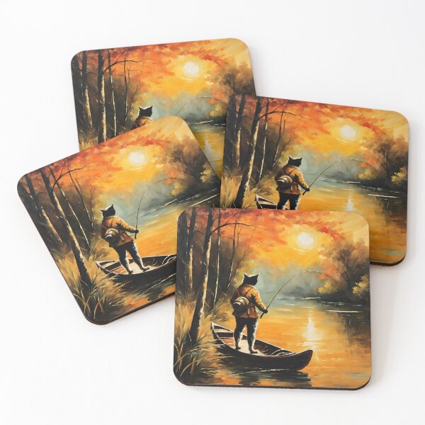 Item preview, Vintage Cat Art: Cat Fisherman in Beautiful River Scenery | Animal Art | Cat Art | Cat Oil Painting designed and sold by UnhingedBird.