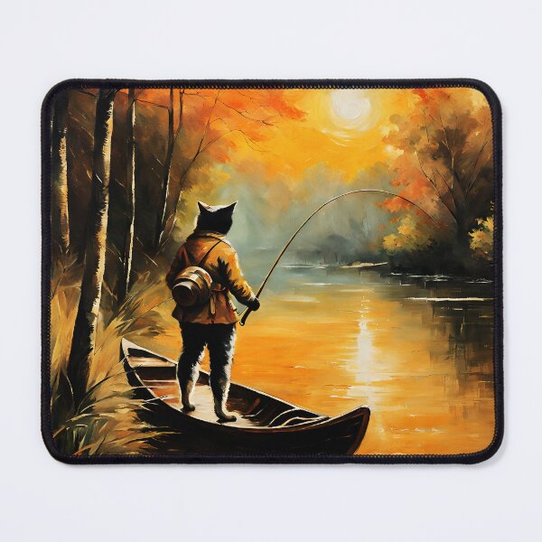 Item preview, Vintage Cat Art: Cat Fisherman in Beautiful River Scenery | Animal Art | Cat Art | Cat Oil Painting designed and sold by UnhingedBird.