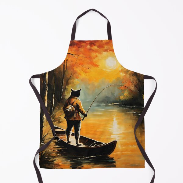 Item preview, Vintage Cat Art: Cat Fisherman in Beautiful River Scenery | Animal Art | Cat Art | Cat Oil Painting designed and sold by UnhingedBird.