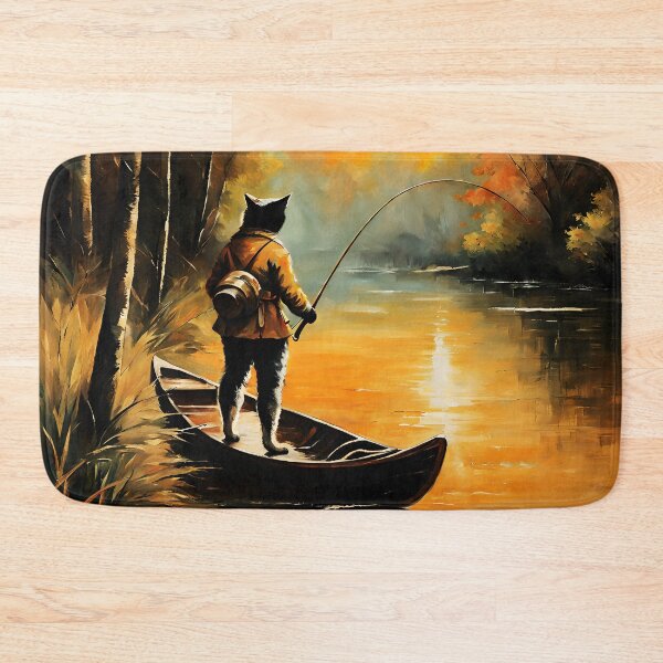 Item preview, Vintage Cat Art: Cat Fisherman in Beautiful River Scenery | Animal Art | Cat Art | Cat Oil Painting designed and sold by UnhingedBird.