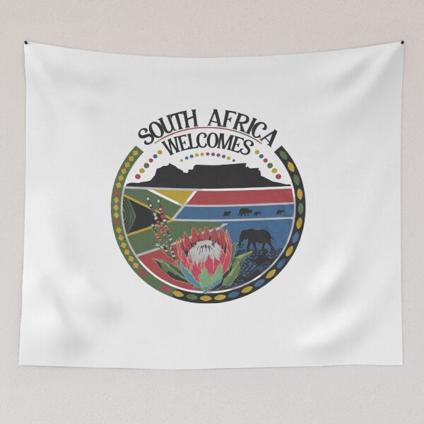 Item preview, South Africa Welcomes Flag Map Johannesburg, Pretoria, Table Mountain designed and sold by AnimalsDH305.