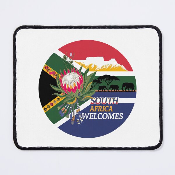 Item preview, South Africa Welcomes Flag Map Johannesburg, Pretoria, Table Mountain designed and sold by AnimalsDH305.