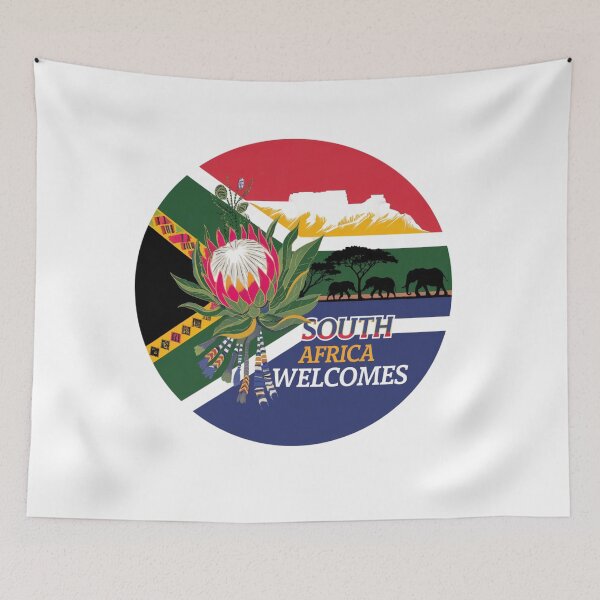 Item preview, South Africa Welcomes Flag Map Johannesburg, Pretoria, Table Mountain designed and sold by AnimalsDH305.