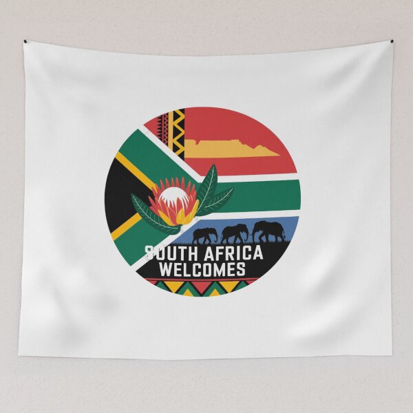 Item preview, South Africa Welcomes Flag Map Johannesburg, Pretoria, Table Mountain designed and sold by AnimalsDH305.
