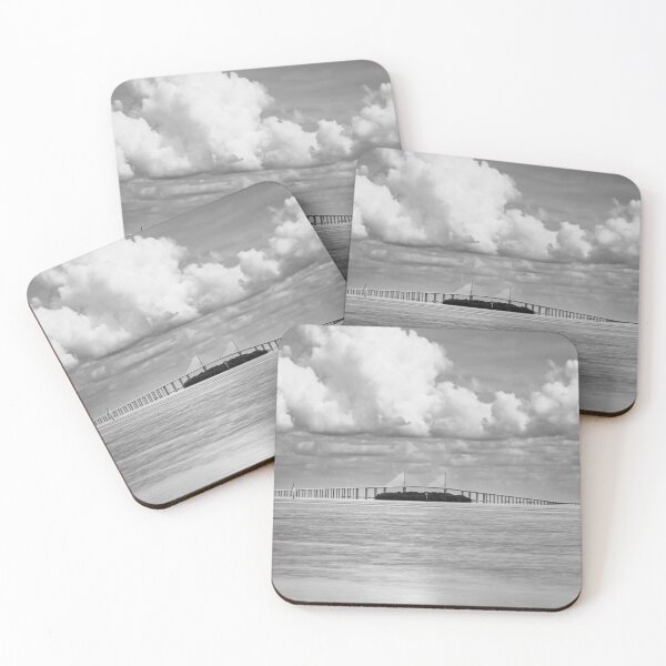 Item preview, The monochrome silhouette of the Sunshine Skyway stretches across the horizon with dark storm clouds swirling above designed and sold by EyezWatchin.