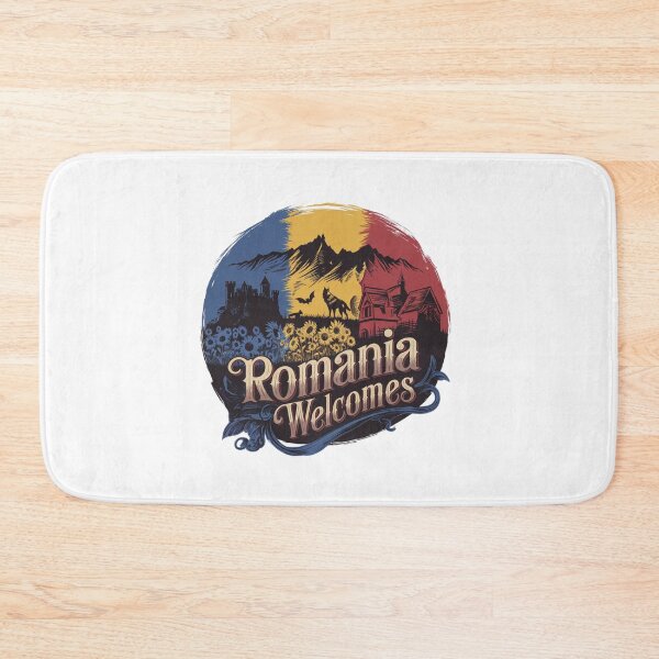 Item preview, Romania Welcomes Flag Map Bucharest, Transylvania, Bran designed and sold by AnimalsDH305.