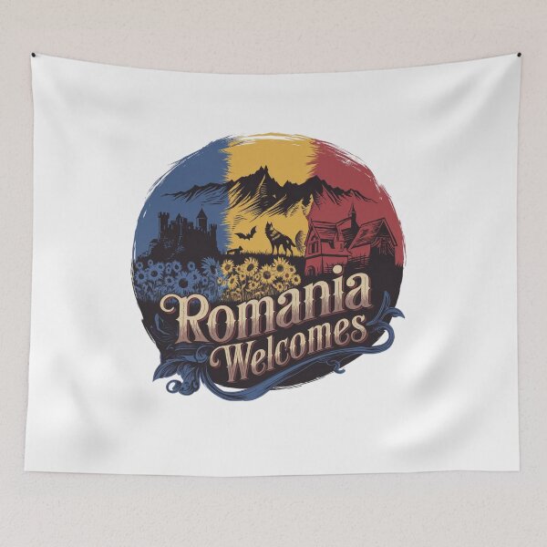 Item preview, Romania Welcomes Flag Map Bucharest, Transylvania, Bran  designed and sold by AnimalsDH305.