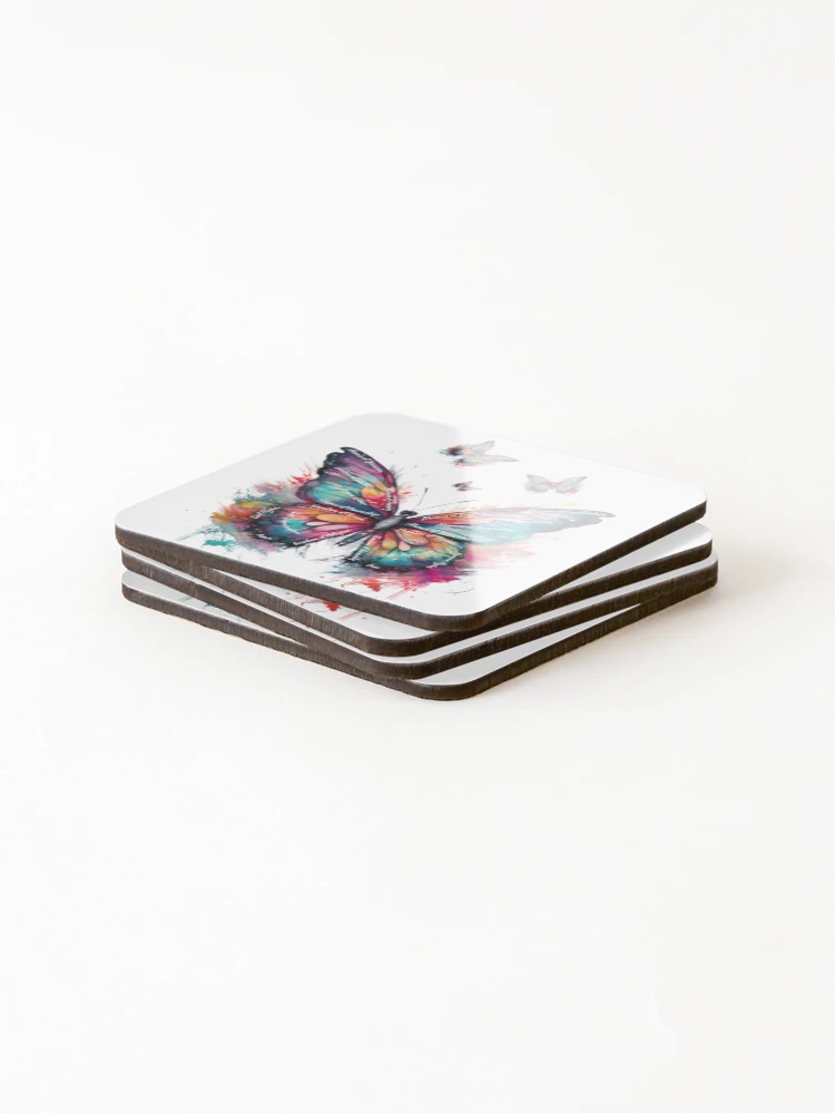Thumbnail 4 of 5, Coasters (Set of 4), Freedom Butterfly (Script Lettering) designed and sold by anointedhelp.