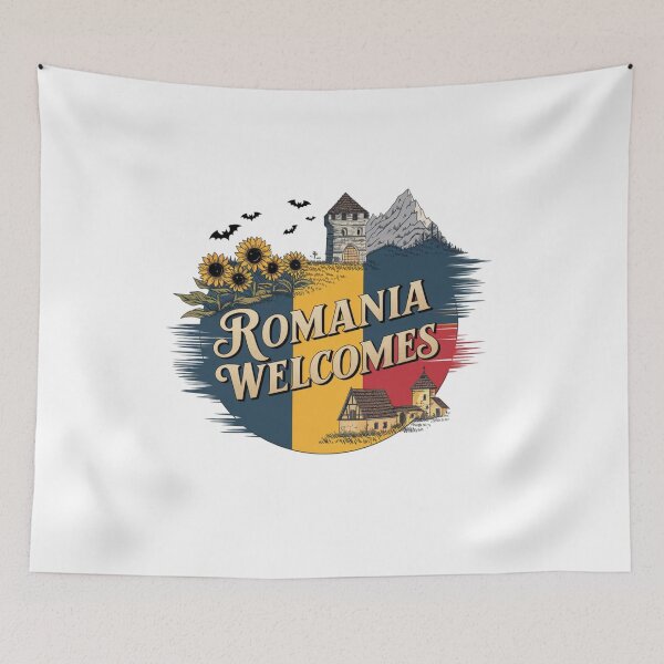 Item preview, Romania Welcomes Flag Map Bucharest, Transylvania, Bran  designed and sold by AnimalsDH305.