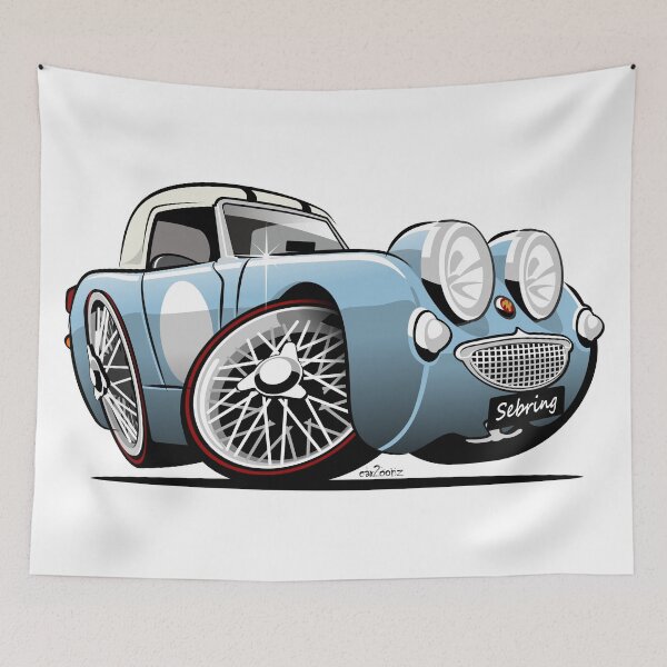 Item preview, Frogeye Sprite caricature Sebring blue designed and sold by car2oonz.