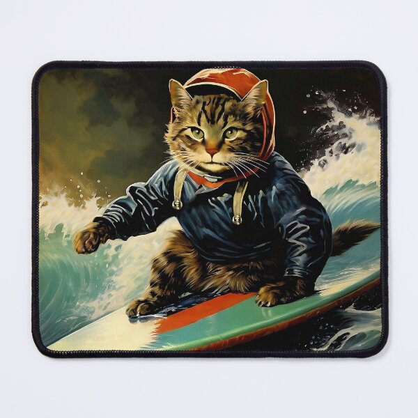 Item preview, Vintage Cat Art: The Cat Who Loves Surfing | Animal Art | Oil Painting | Cat Art designed and sold by UnhingedBird.