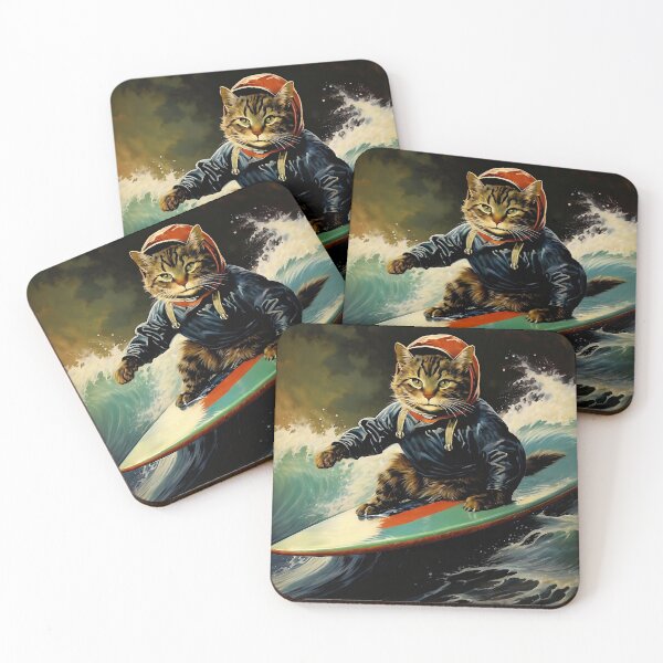 Item preview, Vintage Cat Art: The Cat Who Loves Surfing | Animal Art | Oil Painting | Cat Art designed and sold by UnhingedBird.