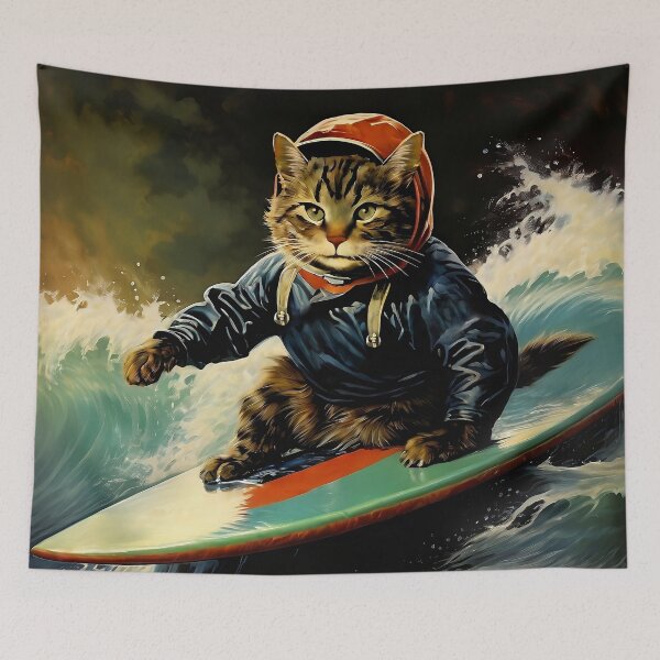 Item preview, Vintage Cat Art: The Cat Who Loves Surfing | Animal Art | Oil Painting | Cat Art designed and sold by UnhingedBird.