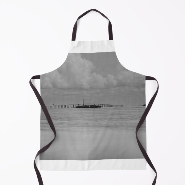 Item preview, A serene black and white scene features the long Sunshine Skyway Bridge extending over a calm body of Tampa Bay designed and sold by EyezWatchin.