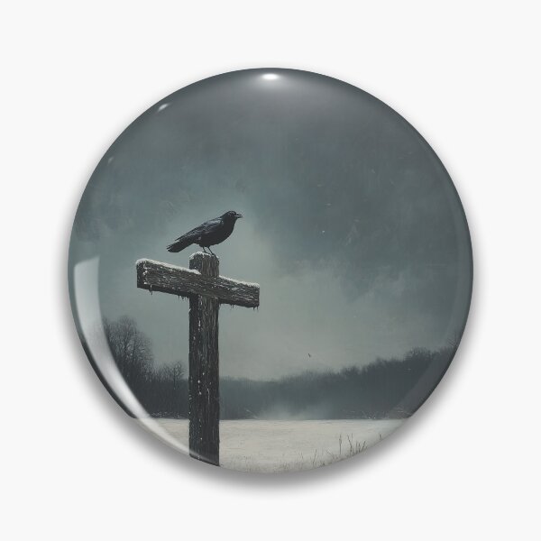 Item preview, Dark Gothic Raven on Wooden Cross – Eerie Winter Landscape designed and sold by VisualArtsOasis.