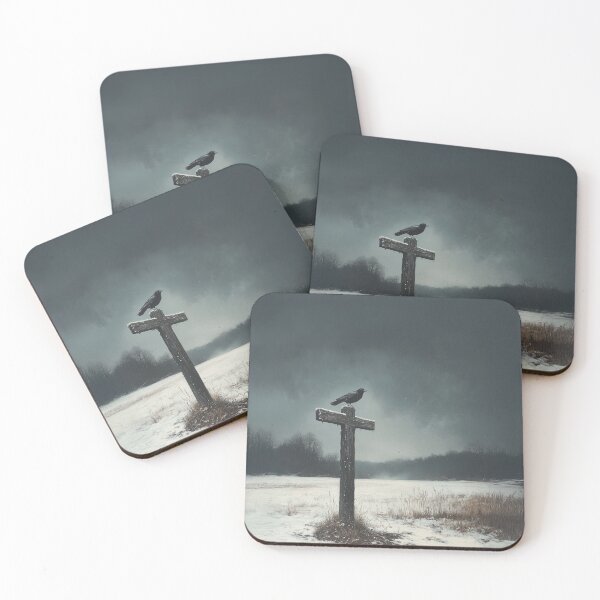 Item preview, Dark Gothic Raven on Wooden Cross – Eerie Winter Landscape designed and sold by VisualArtsOasis.