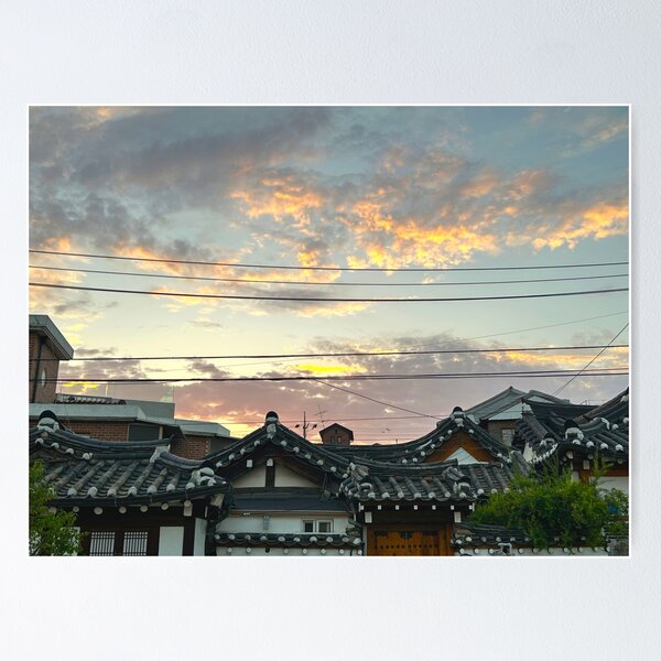 Item preview, Korean Hanok Roofs at Sunset | Seoul Travel Photography designed and sold by YemmyZImages.