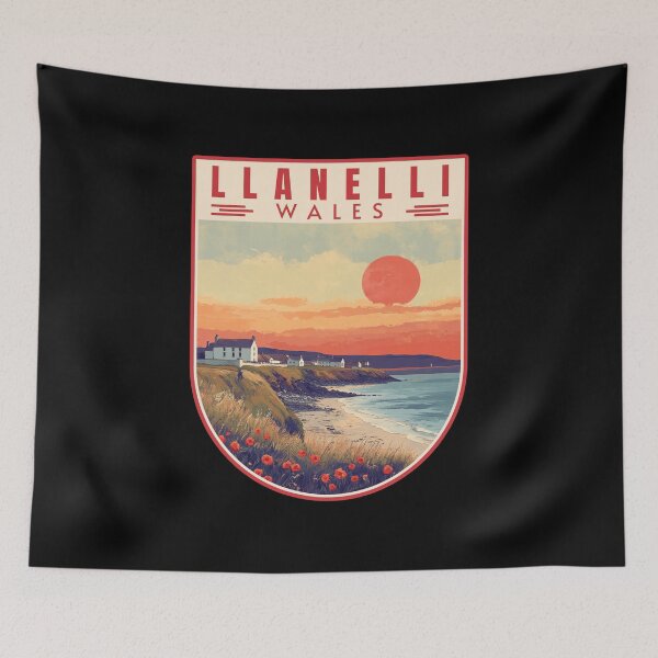 Item preview, Llanelli in Carmarthenshire Wales Retro Travel Art Emblem designed and sold by MaateoDesign.