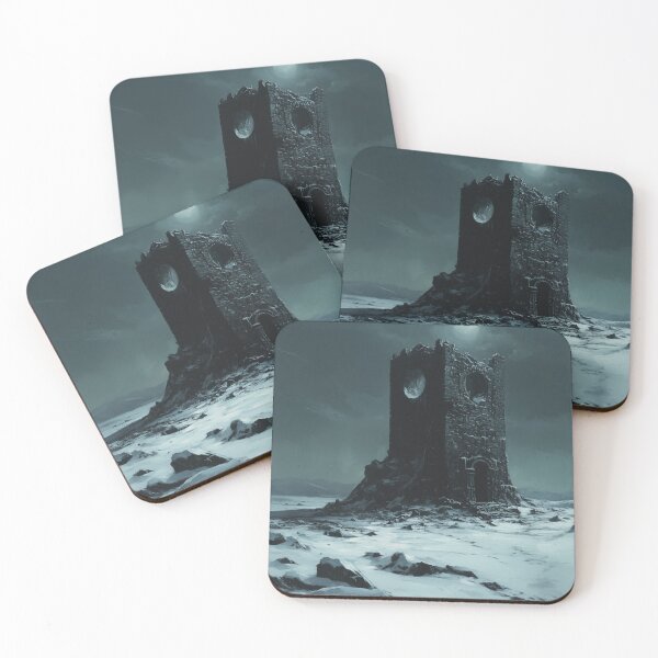 Item preview, Abandoned Ruined Tower in Snow – Dark Fantasy Gothic Landscape designed and sold by VisualArtsOasis.