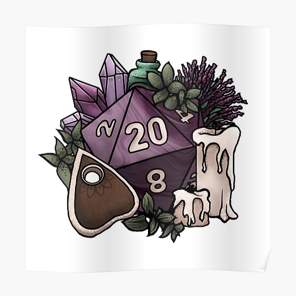 Witchy D20 Tabletop RPG Gaming Dice Poster