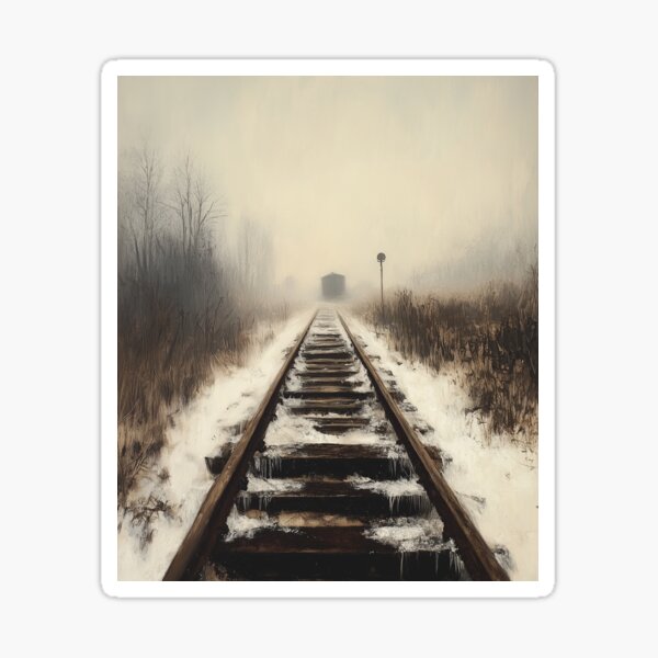 Item preview, Abandoned Railway in Winter Fog – Eerie Liminal Space Aesthetic designed and sold by VisualArtsOasis.
