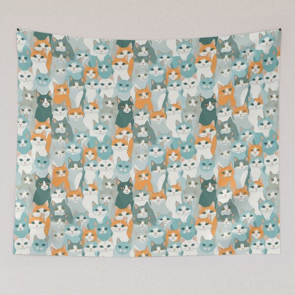 Item preview, Multi-Cat Pattern (orange and blue-green) designed and sold by Kataverse.
