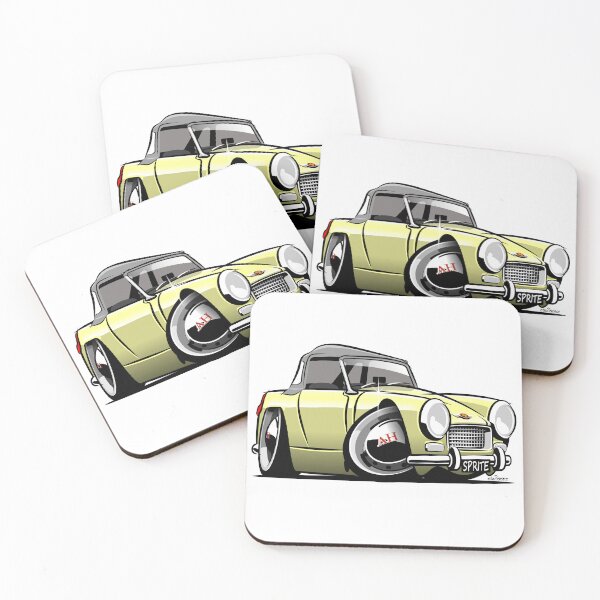 Item preview, Austin Healey Sprite mark 2 yellow caricature designed and sold by car2oonz.