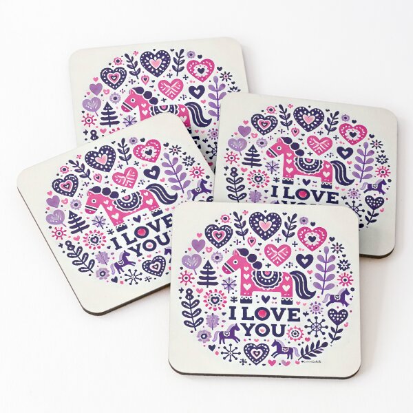 Item preview, Pretty Scandinavian Dahl Horse’s with Hearts I Love You design designed and sold by Yogibear & Rachelle .