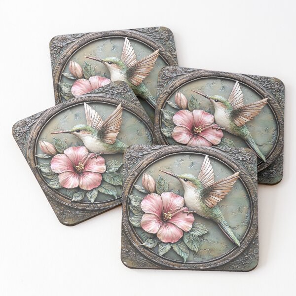 Item preview, Hummingbird on a pink flower designed and sold by ChillaStudio.