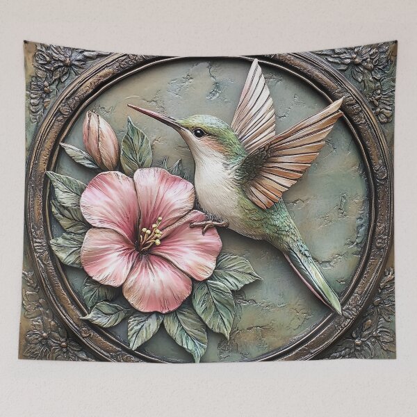Item preview, Hummingbird on a pink flower designed and sold by ChillaStudio.