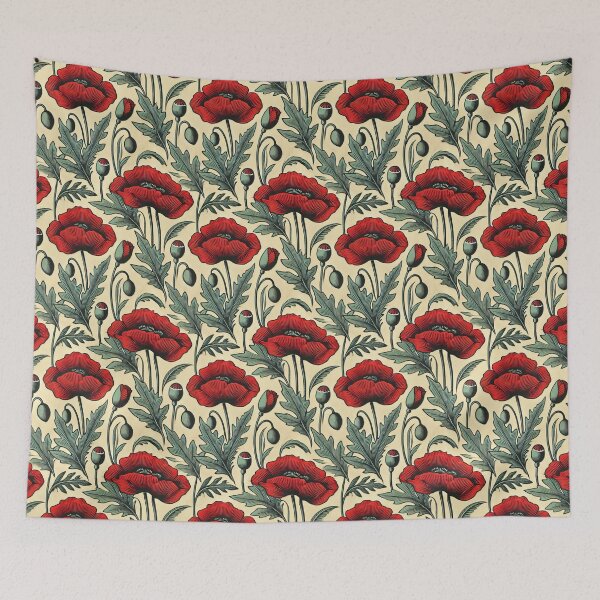 Item preview, Vintage-Inspired Poppies Pattern - Mid-Century Seamless Design designed and sold by KittyKatto.