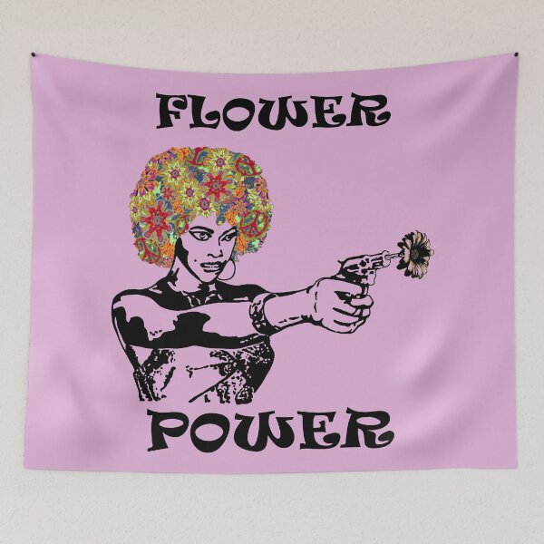 Item preview, Vintage 70s Hippie Woman with Daisy Gun | Retro Peace Sign Art designed and sold by Phat Dog Designs .