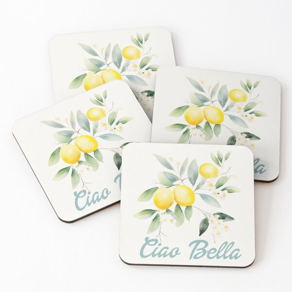 Item preview, Ciao Bella Italian text and Watercolor lemons lemon tree flowers and leaves  designed and sold by EmeraldeaArt.