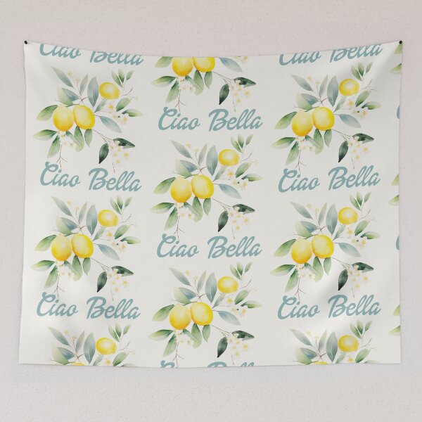 Item preview, Ciao Bella Italian text and Watercolor lemons lemon tree flowers and leaves  designed and sold by EmeraldeaArt.