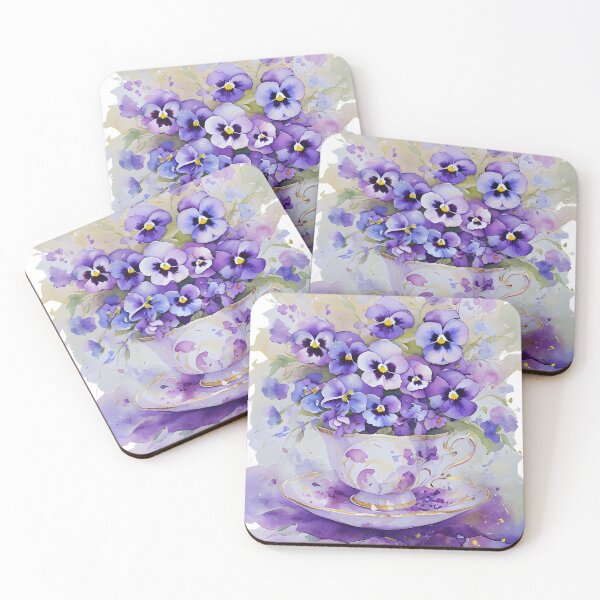 Item preview, Delicate Watercolor Teacup Filled with Violets designed and sold by NiobesSkein.