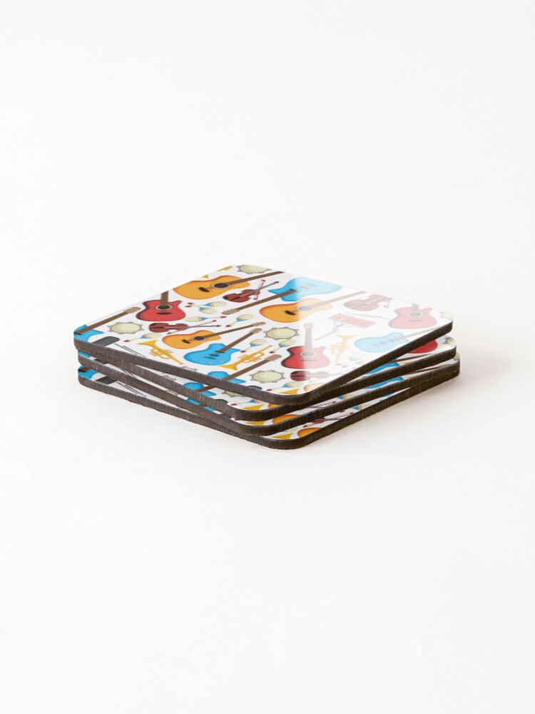 Thumbnail 4 of 5, Coasters (Set of 4), Musical Instruments Pattern Background designed and sold by RubyCollection.