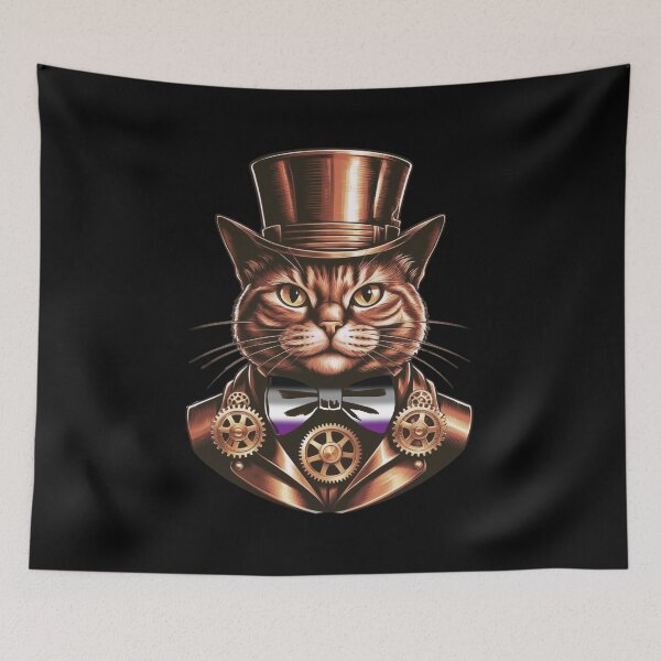 Item preview, Steampunk Cat with Asexual Flag Bow Tie – Asexual Pride Art Design designed and sold by Travelslightly.