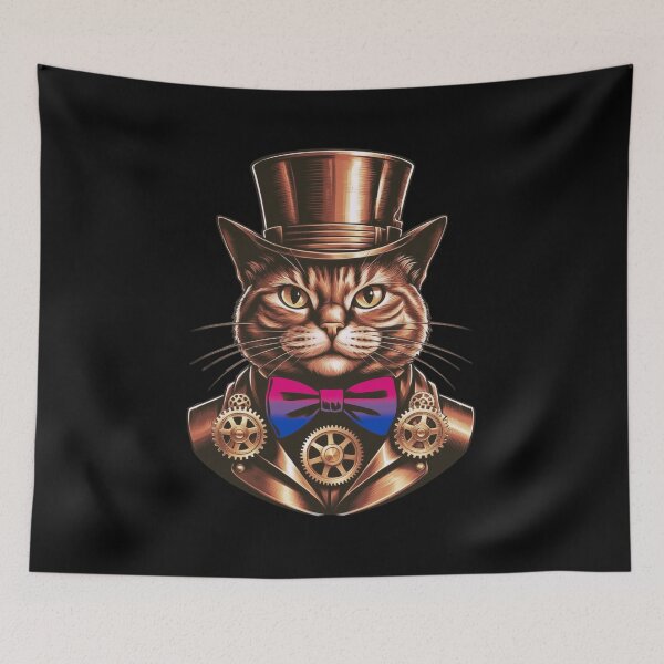 Item preview, Steampunk Cat with Bisexual Flag Bow Tie – Bisexual Pride Art Design designed and sold by Travelslightly.