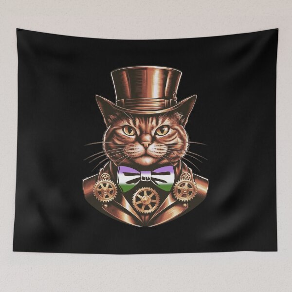 Item preview, Steampunk Cat with Genderqueer Flag Bow Tie – Genderqueer Pride Art Design designed and sold by Travelslightly.