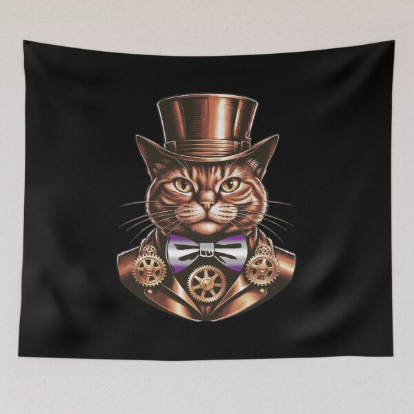 Item preview, Steampunk Cat with Greysexual Flag Bow Tie – Graysexual Pride Art Design designed and sold by Travelslightly.