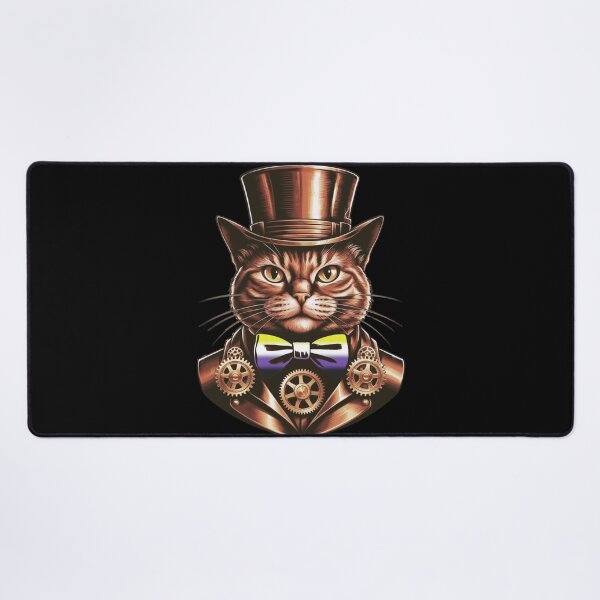 Item preview, Steampunk Cat with Nonbinary Flag Bow Tie – Nonbinary Pride Art Design designed and sold by Travelslightly.