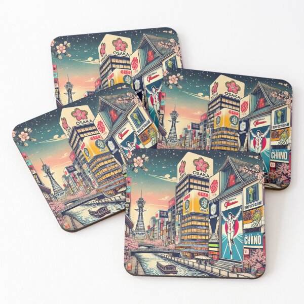 Item preview, "Osaka Ukiyo-e – Dotonbori Lights and Waves" designed and sold by Japan Retro Art.