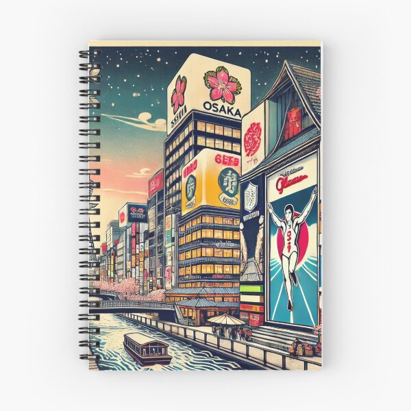 Item preview, "Osaka Ukiyo-e – Dotonbori Lights and Waves" designed and sold by Japan Retro Art.