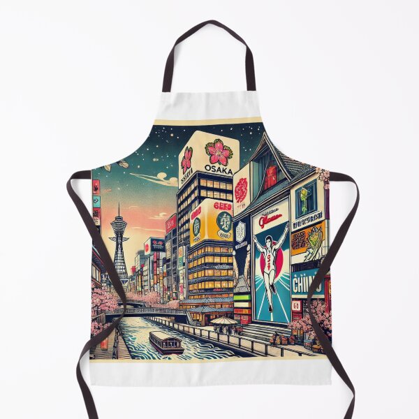 Item preview, "Osaka Ukiyo-e – Dotonbori Lights and Waves" designed and sold by Japan Retro Art.