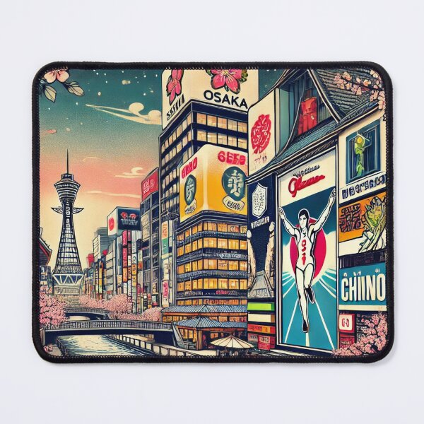 Item preview, "Osaka Ukiyo-e – Dotonbori Lights and Waves" designed and sold by Japan Retro Art.