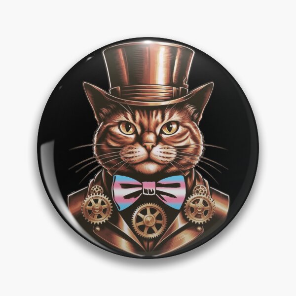 Item preview, Steampunk Cat with Transgender Flag Bow Tie – Trans Pride Art Design designed and sold by Travelslightly.