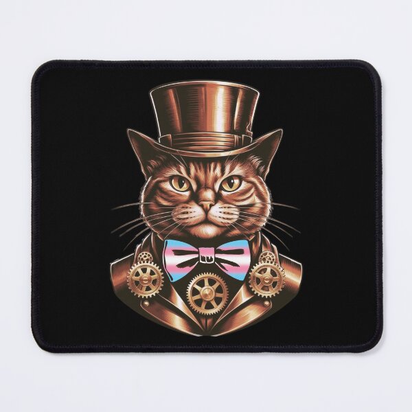 Item preview, Steampunk Cat with Transgender Flag Bow Tie – Trans Pride Art Design designed and sold by Travelslightly.