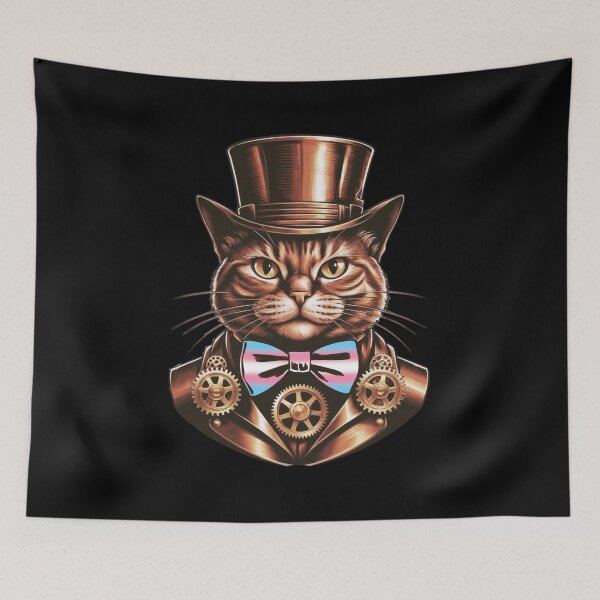Item preview, Steampunk Cat with Transgender Flag Bow Tie – Trans Pride Art Design designed and sold by Travelslightly.