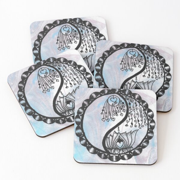 Item preview, Zentangle Ying Yang Lotus Hearts designed and sold by Stacey Smile Creations.