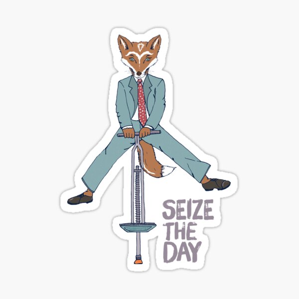 Seize the Day, Carpe Diem Hipster Fox Sticker